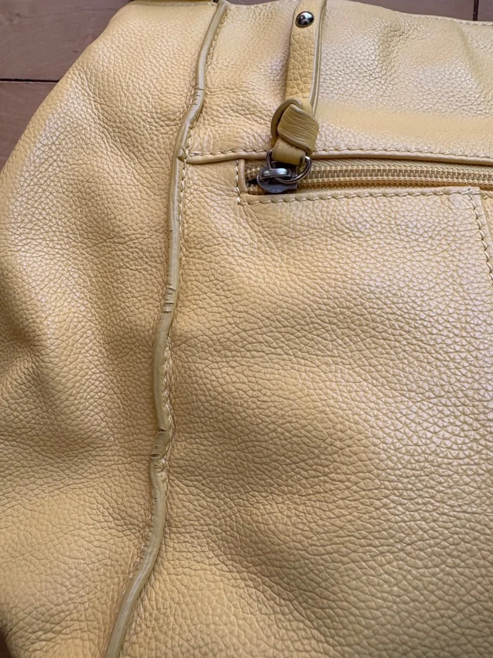 Tignanello Butter Yellow Pebble Leather Triple Entry Shoulder Bag - Picture 10 of 13